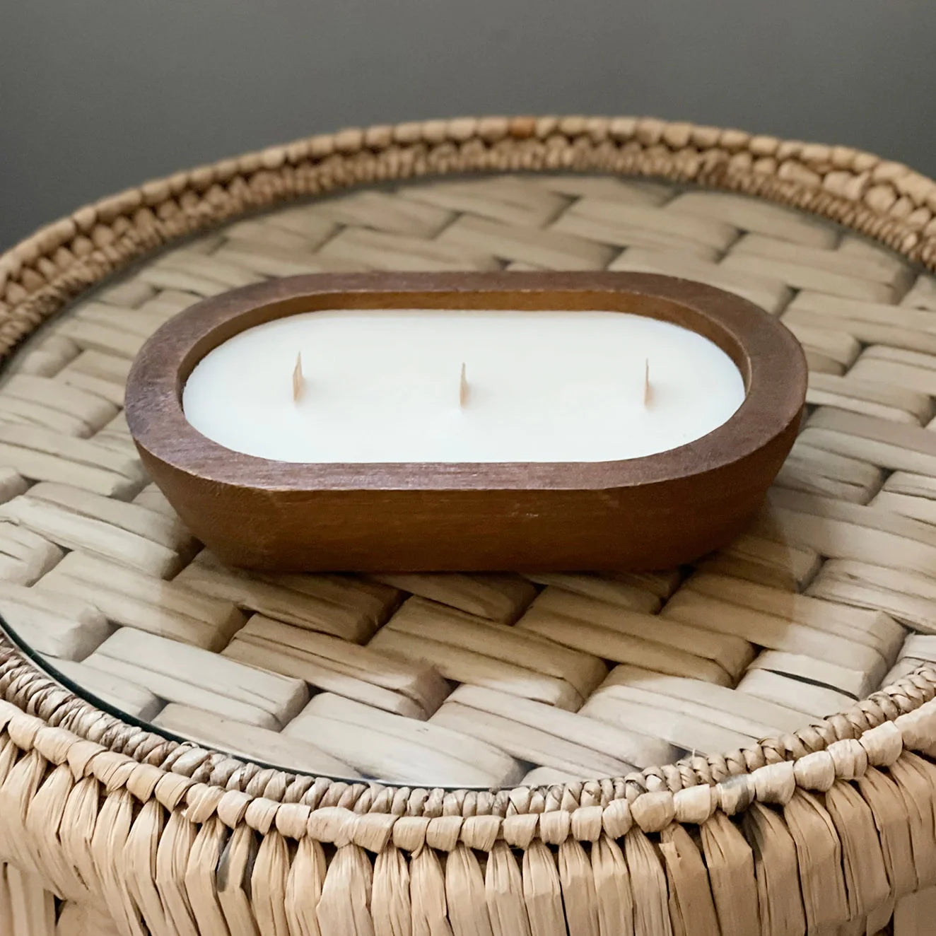 Wild Orchid Wood Oval Bowl Candle