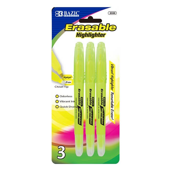 Yellow Erasable Highlighter - Pack of 3
