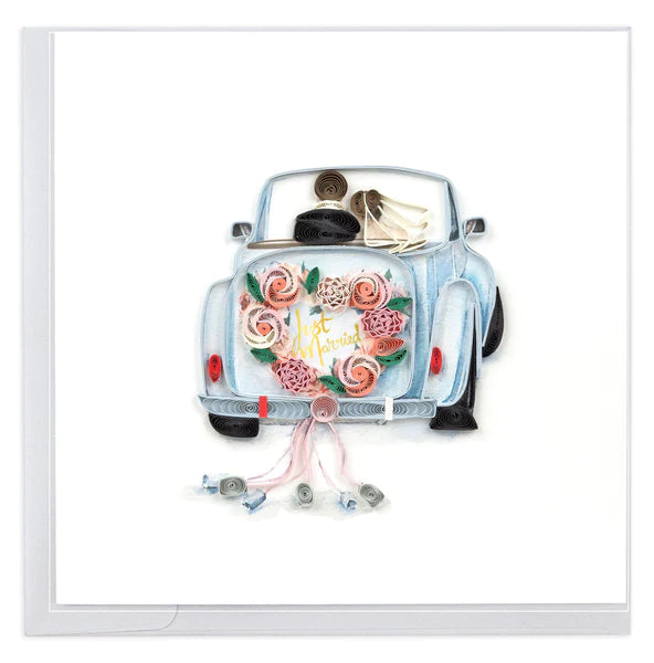 Quilled Just Married Car Greeting Card