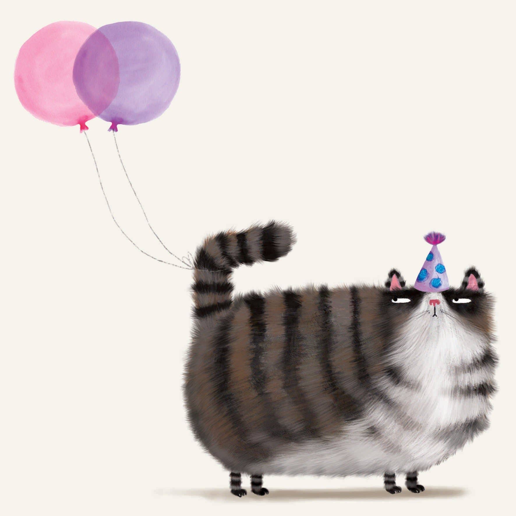 Grumpy Cat Balloons Birthday Card