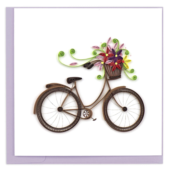 Quilled Bicycle & Flower Basket Greeting Card