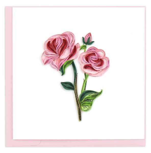 Quilled Long Stem Pink Roses Greeting Card