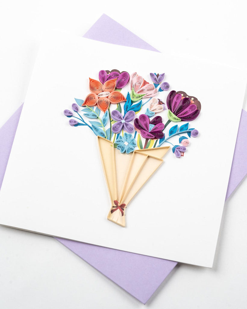Quilled Playful Flower Bouquet Greeting Card