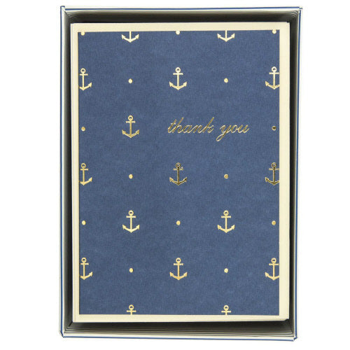 Gold Anchors Boxed Thank You Cards