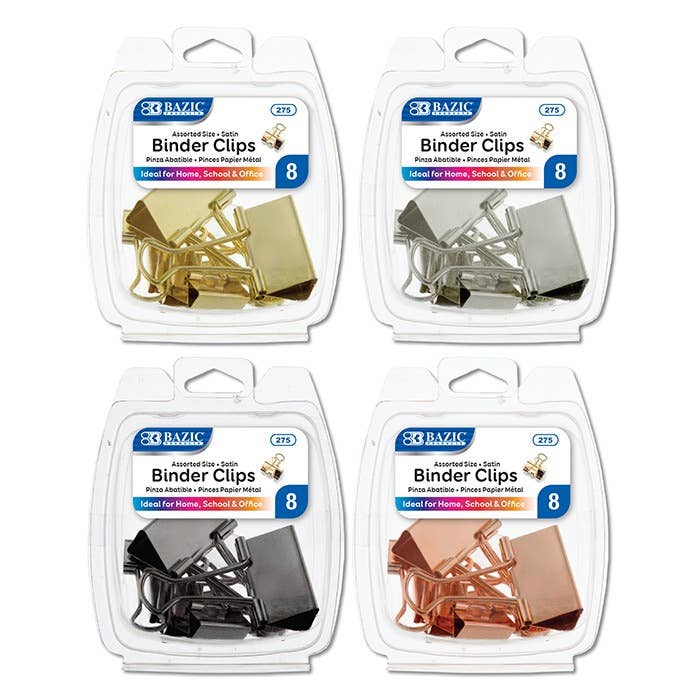 Assorted Size Satin Binder Clip - Pack of 8